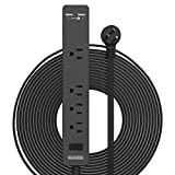 Flat Extension Cord 15 Ft, NTONPOWER Ultra Thin Flat Extension Cord Under Carpet, Rug, Door, Wall Mount Power Strip Flat Plug with 4 Outlets 2 USB, Overload Protection for Indoor Home Office, Black