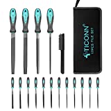 TICONN 17pcs File Set, Premium Grade T12 Drop Forged Alloy Steel File Sets with Carrying Case, Ergonomic Handle and Steel Brush