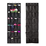 Shoe Organizer Over Door, Colleer shoe rack,24 Big Pockets Hanging Shoe Organizer for Closet Shoes Hanger with 4 Metal Hooks 1 Pack(Black)