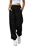 Women Jogger Cinch Bottom Sweatpants Pockets Drawstring Girl High Waist Sporty Fit Pants Lounge Trousers Black Medium