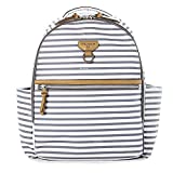 TWELVElittle Diaper Bag Backpack - Midi Go 3.0, Backpack Diaper Bag with Changing Pad, Multiple Insulated Pockets, with Vegan Leather Trim in Stripe