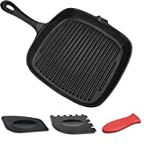 Square Cast Iron Skillet, OAMCEG 10.2 Inch Pre-Seasoned Grill Pan - Best Heavy Duty Professional Chef Quality Tools for Grilling Bacon, Steak, and Meats