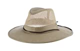 Dorfman Pacific Men's 1 Piece Brushed Twill Mesh Safari Hat With Genuine Leather Trim, Khaki, X-Large