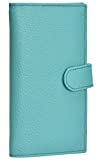 Leather Checkbook Cover RFID Wallets For Women Duplicate Check Card Pen Holder(Turquoise)