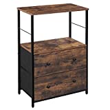 SONGMICS Nightstand, Rustic Side Table, Dresser Tower with 2 Fabric Drawers, Storage Shelves, and Wooden Top, Metal Frame, Industrial, Rustic Brown and Black ULGS003B01
