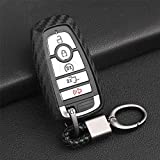 M.JVisun Soft Silicone Rubber Carbon Fiber Texture Cover Car Key Fob Case For Ford Ecosport Edge Escape Explorer F-150 Raptor F-250 F-350 F-450 F-550 Fusion Mondeo Mustang Ranger -Black-Weave Keychain