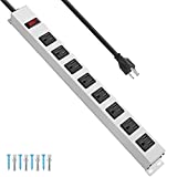 Metal 8 Outlet Power Strip, Mountable Heavy Duty Power Strip, 800J Surge Protector Wall Mount Power Outlet with Switch, 15A 125V 1875W, 6 FT 14AWG Power Cord