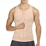 Wonderience Compression Shirts for Men Undershirts Slimming Body Shaper Waist Trainer Tank Top Vest with Zipper (Beige, XXXX-Large)
