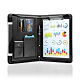 Padfolio, NEWYES Multifunctional Leather Portfolio Folder with Card Holders, Business Document Organizer Binder for Women/Men (Black-03)