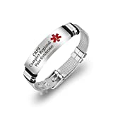 Murinsar Free Custom Engraving Women Men's Stainless Steel Medical Alert Disease Awareness Bracelet Adjustable Emergency ID Bangle for Adults,Kids