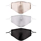 Silk Face Mask Washable Reusable Cloth Cotton Women Adult Cute Fashionable Comfortable Breathable with Nose Wire Adjustable 3 Layer Dust 100 Satin Madks Cubre Bocas Black Gray Gold 3 Pack