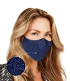Washable Face Mask with Adjustable Ear Loops & Nose Wire - 3 Layers, 100% Cotton Inner Layer - Cloth Reusable Face Protection with Filter Pocket - Made in USA - Sparkle Navy