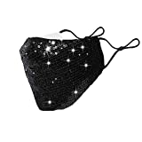 MLOVEY Fashion Sequin Face_Mask for Women with Adjustable Ear Loops,3 Layers Reusable Washable Glitter Face Cover