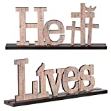 2 Pieces He Lives Table Top Decoration Christmas Wooden Table Sign Easter Jesus Cross Inspirational Ornament Rustic Tabletop Decoration for Christmas Easter Party Holidays