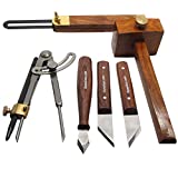 UJ Ramelson 6pc Complete Professional Wood Marking/Striking Carving Drawing Knife Set with Sliding Bevel and Mortise/Marking Gauge & Wing Compass with Carbide Scribe