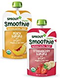 Sprout Organic Baby Food, Stage 4 Toddler Smoothie Pouches, Strawberry Banana & Peach Banana with Yogurt Variety Pack, 4 Oz Purees (Pack of 12)