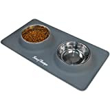 Dog Bowls, Cat Food and Water Bowls Stainless Steel , Double Pet Feeder Bowls with No Spill Non-Skid Silicone Mat, Dog Dish for Medium Dogs Cats Puppies, Set of 2 Bowls (M-12oz, Grey)