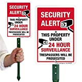 SmartSign Security Alert - This Property Under 24 Hour Surveillance, Trespassers Will Be Prosecuted Sign for Lawn | 21” Tall Stake & Sign Kit
