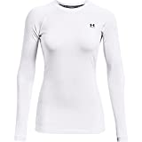 Under Armour Women's Authentics Long Sleeves Crew Neck T-Shirt , White (100)/Black, Medium