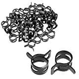Rierdge 40 Pcs 2/5 Inch ID Spring Band Type Clamps, 10mm Fuel Hose Clamps Fasteners, Black Spring Hose Clip for Fuel Hose Line Water Pipe Air Tube Silicone Hose