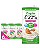 Orgain Organic Plant Based Protein Almond Milk, Unsweetened Vanilla - Non Dairy, Lactose Free, Vegan, Gluten Free, Soy Free, No Sugar Added, Kosher, Non-GMO, 32 Fl Oz (Pack of 6)