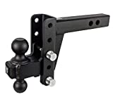Bulletproof Hitches 2.0" Adjustable Heavy Duty (22,000lb Rating) 4" Drop/Rise Trailer Hitch with 2" and 2 5/16" Dual Ball (Black Textured Powder Coat, Solid Steel)