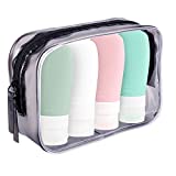 Portable Travel Bottles, INSFIT TSA Carry On Approved Toiletries Containers, 2 Ounce Leak Proof Squeezable Silicone Tubes, Refillable Travel Accessories for Shampoo Body Wash Liquids 4 Pack