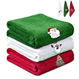 Portin Christmas Decorative Kitchen Towel Hand Towels Dish Towel Set Highly Absorbent 12" x 18" Gift-Christmas, 3 Pack (Red, White, Green)