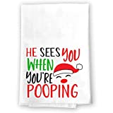 Christmas Decor | Decorative Kitchen and Bath Hand Towels | Sees You When Your P00ping | XMAS Winter Novelty | White Towel Home Holiday Decorations | Gift Present