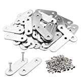 TOPPROS Pack of 50 Flat Corner Brace Plates Metal Joining Plates Connector Repair Bracket with Fixing Screws,1.57inchx0.6x0.08 inch-2 Holes,Stainless Steel, Silver Color