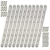 10Pcs Mending Plates with Screws, 245MM/9.7” Stainless Steel Striaght Bracket, Heavy Duty Flat Straight Brace for Wood, 8 Holes Metal Right Fixing Plate for Wood Furniture Shelves Bed Frame Board