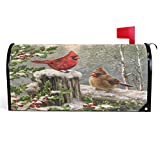 Wamika Winter Cardinal Birds Mailbox Cover Holly Berry Branches Snow Mailbox Covers Magnetic Mailbox Wraps Post Letter Box Cover Garden Home Christmas Decorations Standard Size 18" X 21"