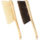 2 Pieces Wooden Bench Brushes Fireplace Brush Horse Hair Bench Brush Soft Bristles Long Wood Handle Dust Brush for Hearth Tidy Car Home Workshop Woodworking (Khaki, Brown)