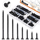 Rustark 160-Pcs #7 Coarse Thread Drywall Screw with Phillips Drive Black Oxide Finsh Bugle Head Wood Screws Assortment Kit Ideal for Drywall Sheetrock