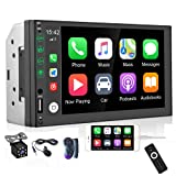 UNITOPSCI Car Stereo Double Din Car Radio with HD Digital 7” Touch Screen CarPlay Bluetooth Backup Camera FM Radio Mirror Link USB AUX Input Car MP5 Player with Remote Control Microphone SWC