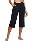 BALEAF Women's Active Yoga Lounge Indoor Jersey Capri Pocketed Walking Crop Pants Black Size XL