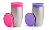 Munchkin Miracle Stainless Steel 360 Sippy Cup, 10 Ounce, 2 Pack - Pink/Orange