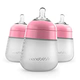 Nanobébé Flexy Silicone Baby Bottle, Anti-Colic, Natural Feel, Non-Collapsing Nipple, Non-Tip Stable Base, Easy to Clean, 3-Pack, Pink, 9oz