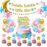 Yaaaaasss! Gender Reveal Party Decorations Twinkle Twinkle Little Star Banner Pink Blue Gold Star Cake Topper Moon and Star Balloons Boy or Girl He or She Baby Shower Supplies