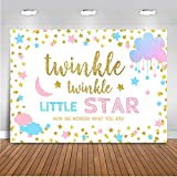 Mocsicka Twinkle Star Gender Reveal Backdrop Pink or Blue Stars White Background 7x5ft Vinyl Boy or Girl Gender Reveal Banner Backdrops