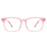 TIJN Blue Light Blocking Glasses for Women Men Clear Frame Square Nerd Eyeglasses Anti Blue Ray Computer Screen Glasses (Pink)