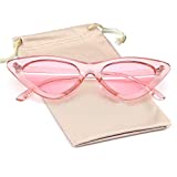 Retro Vintage Cat Eye Sunglasses for Women Clout Goggles Plastic Frame Glasses (Transparent Pink, 51)