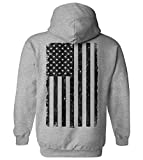 Distressed Black USA Flag - United States Unisex Hoodie Sweatshirt (Light Gray - Back Print, X-Large)