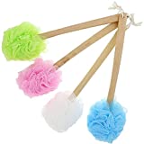 4-Pack Shower Loofah with Handle, Bath Sponge, Back Loofah for Exfoliating, Loofah on a Stick with Long Handle for Showering, Back Scrubber in 4 Assorted Colors (16 in)