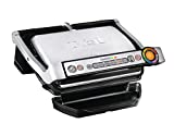 T-Fal OptiGrill Stainless Steel Electric Grill 4 Servings 6 Intelligent Automatic Cooking Modes 1800 Watts Nonstick Removable Plates, Dishwasher Safe, Indoor, Frozen Food