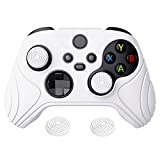 eXtremeRate PlayVital Samurai Edition White Anti-Slip Controller Grip Silicone Skin, Ergonomic Soft Rubber Protective Case Cover for Xbox Series S/X Controller Model 1914 with White Thumb Stick Caps