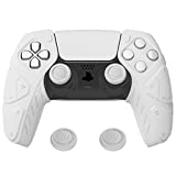 PlayVital Mecha Edition White Ergonomic Soft Controller Silicone Case Grips for Playstation 5, Rubber Protector Skins with Thumbstick Caps for PS5 Controller - Compatible with Charging Station