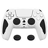 PlayVital Knight Edition White & Black Two Tone Anti-Slip Silicone Cover Skin for Playstation 5 Controller, Soft Rubber Case for PS5 Wireless Controller with Thumb Grip Caps