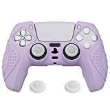 eXtremeRate PlayVital Guardian Edition Mauve Purple Ergonomic Soft Anti-Slip Controller Silicone Case Cover for Playstation 5, Rubber Protector Skins with White Joystick Caps for PS5 Controller