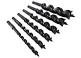 WoodOwl 6 Piece Set with 3/8", 1/2, 5/8", 3/4, 7/8" and 1 x 7-1/2 Long Ultra Smooth Tri Cut Auger Hand Brace Boring Bit PTEE coated 09703-09713